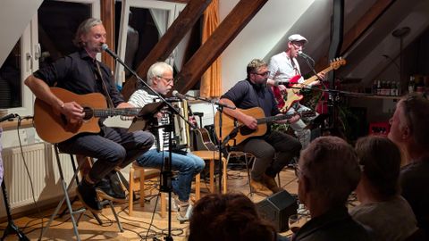 Sowohl stimmlich als auch instrumental reißen Daniel Cotic, Lothar Reisinger, Mario Behner und Markus Knab (von links) das Publikum mit.