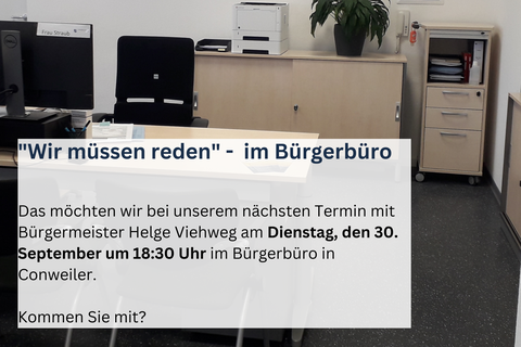 Der nächste "Wir müssen reden"-Termin findet im Bürgerbüro statt.