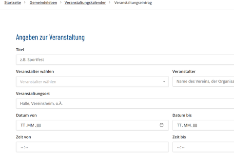 Screenshot vom Veranstaltungskalender
