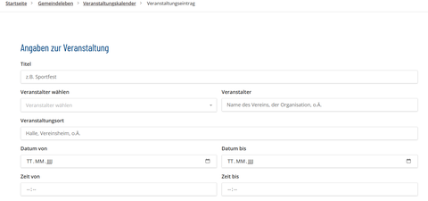 Screenshot vom Veranstaltungskalender