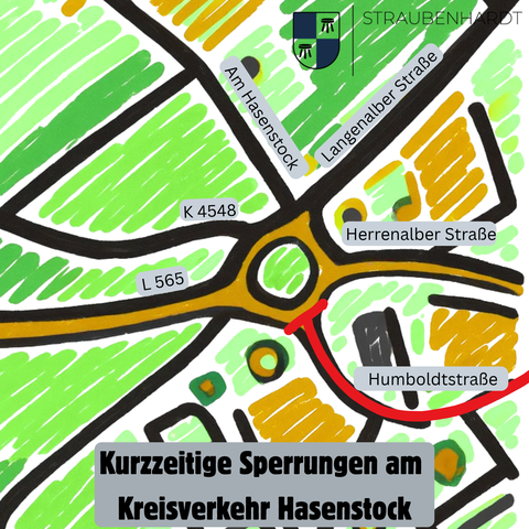 Aufgrund einer Polizeiübung werden die Zufahrt vom Kreisverkehr Hasenstock in die Humboldtstraße sowie die Humboldtstraße zwischen dem Kreisverkehr und der Steinbeisstraße kurzfristig gesperrt.