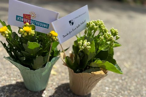 Große Freude bereitete der kleine Blumengruß, der anlässlich des Aktionstags allen Beschäftigten in der Kinderbetreuung überreicht wurde.