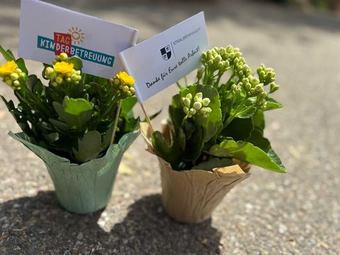 Große Freude bereitete der kleine Blumengruß, der anlässlich des Aktionstags allen Beschäftigten in der Kinderbetreuung überreicht wurde.