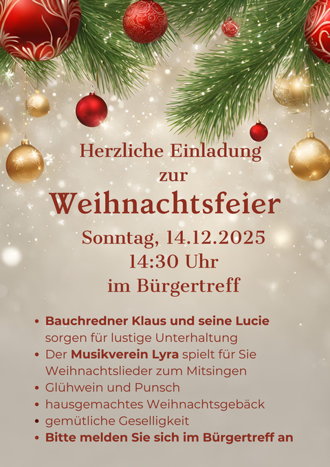 Das Team im Bürgertreff freut sich auf einen festlichen Nachmittag mit Ihnen.