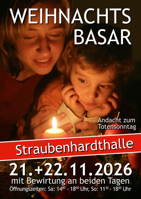 Mutter mit Kind beim Kerzenschein, dazu Veranstaltungsankündigung